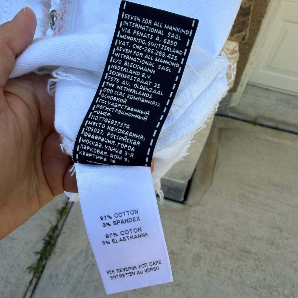 7 For All Mankind White Denim Button Down Light Fringe Trim Mini Dress Size S - Picture 7 of 9